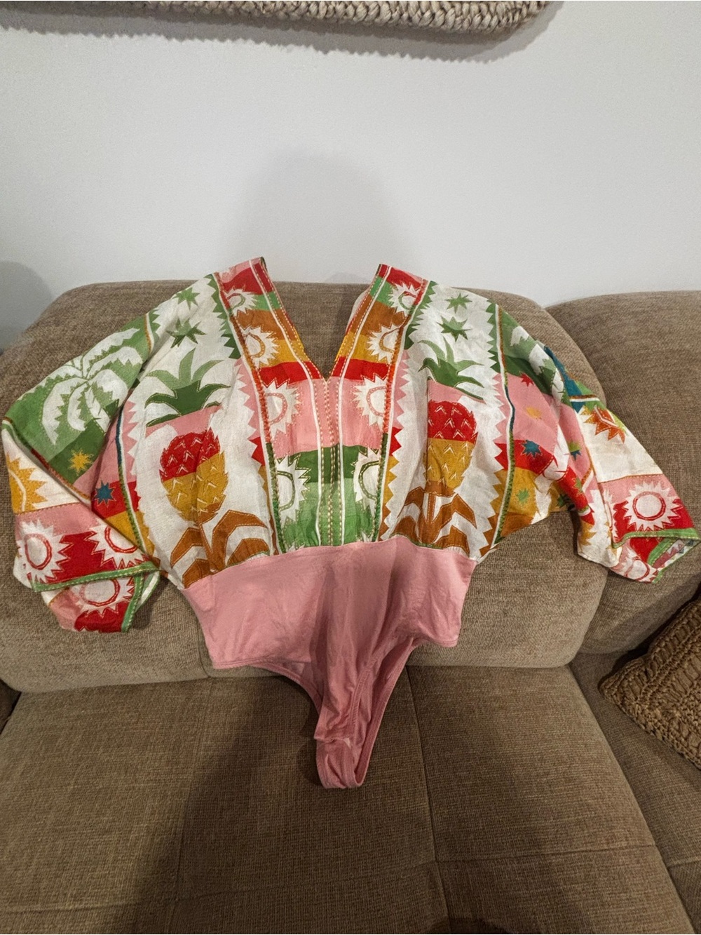 Tropical Pineapple Patchwork Bodysuit in Pink and Green